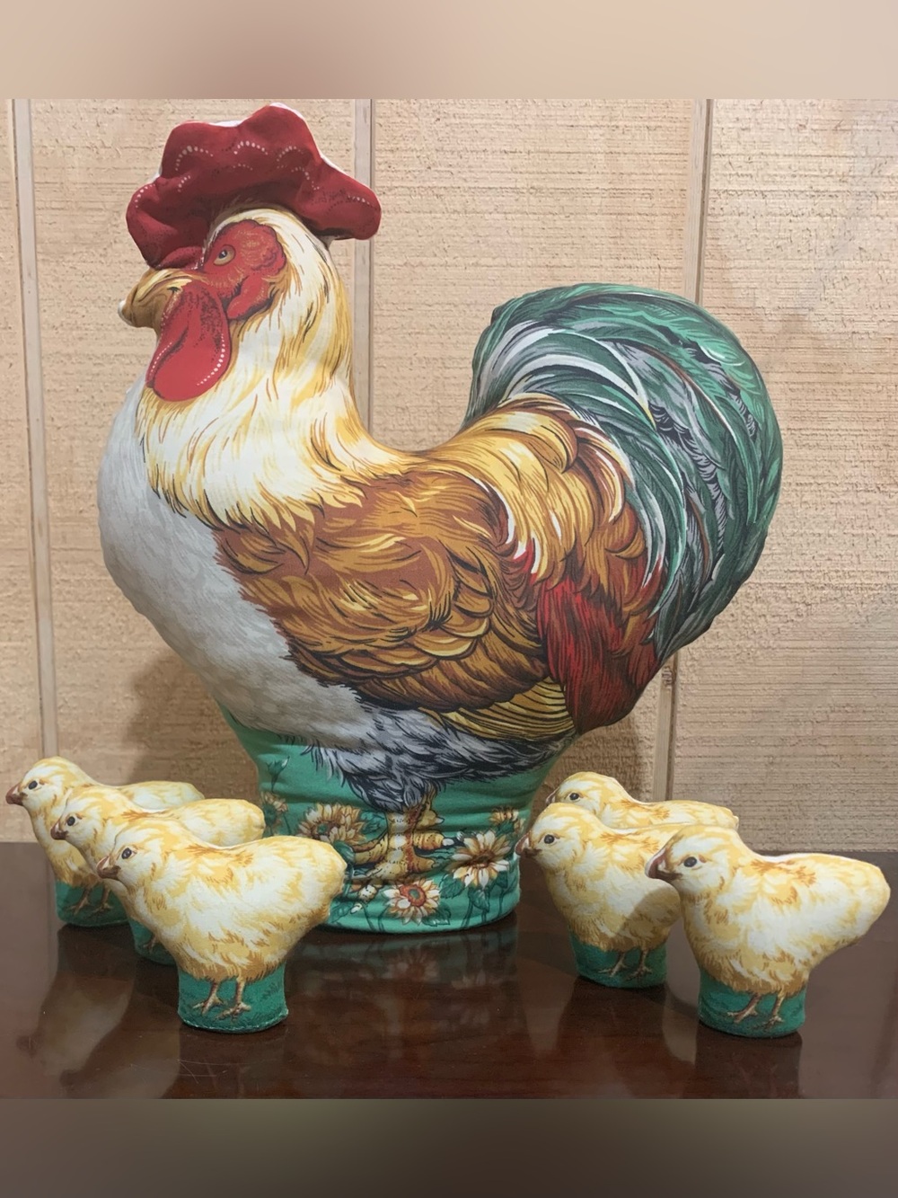 Vintage Plush Rooster & Chicks